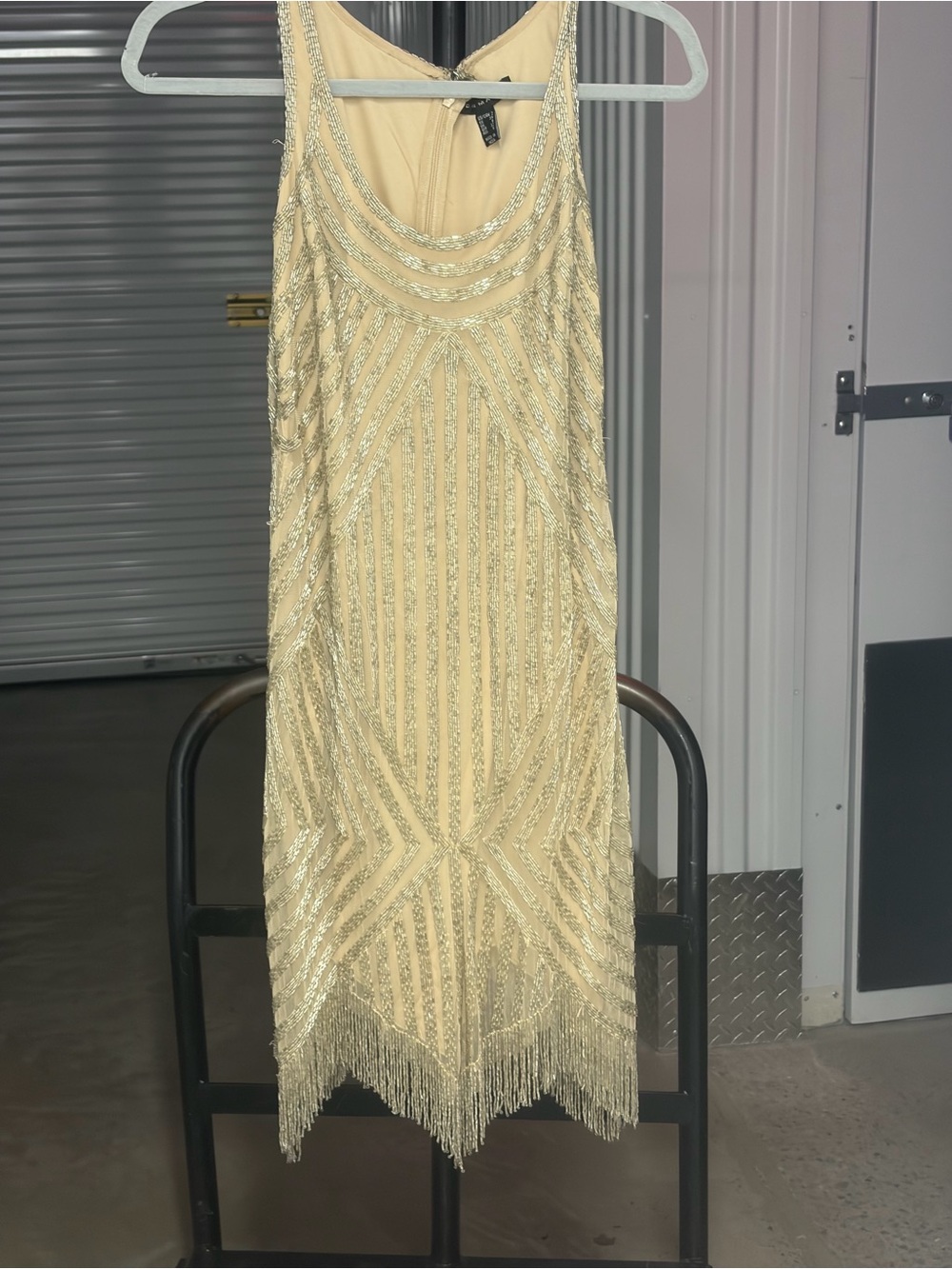 Aidan Mattox Gold Beaded Fringe Midi Dress